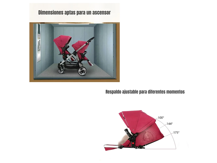 COCHE DOBLE DUO RECLINABLE 6 MODOS EN 1 LUBABYCAS NEGRO 5