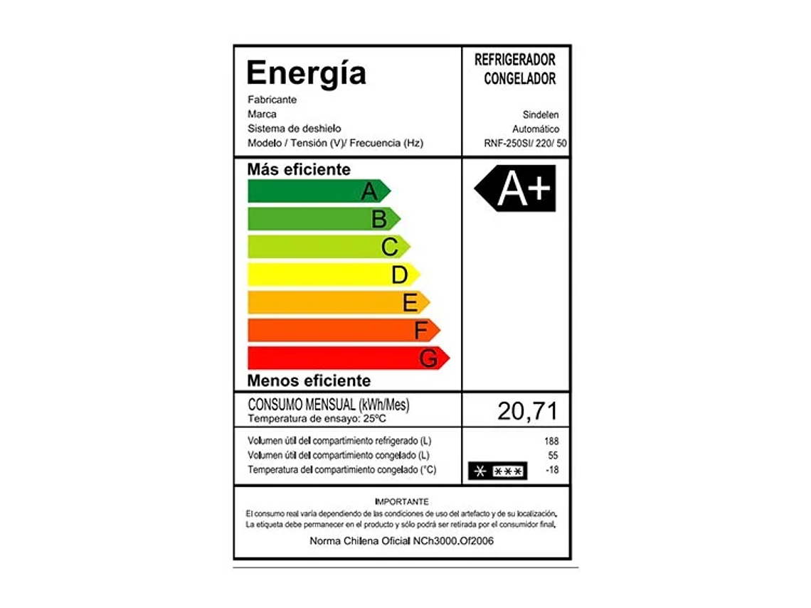 REFRIGERADOR SINDELEN TOP FREZZER NO FROST RNF-250SI 4