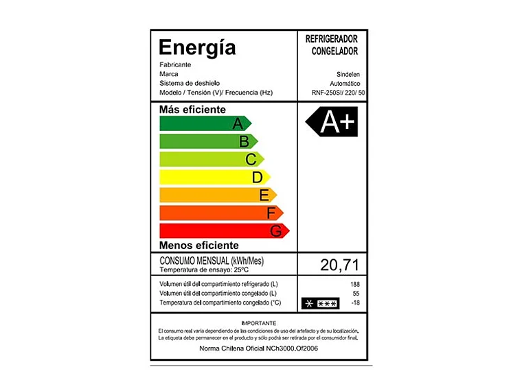 REFRIGERADOR SINDELEN TOP FREZZER NO FROST RNF-250SI 4