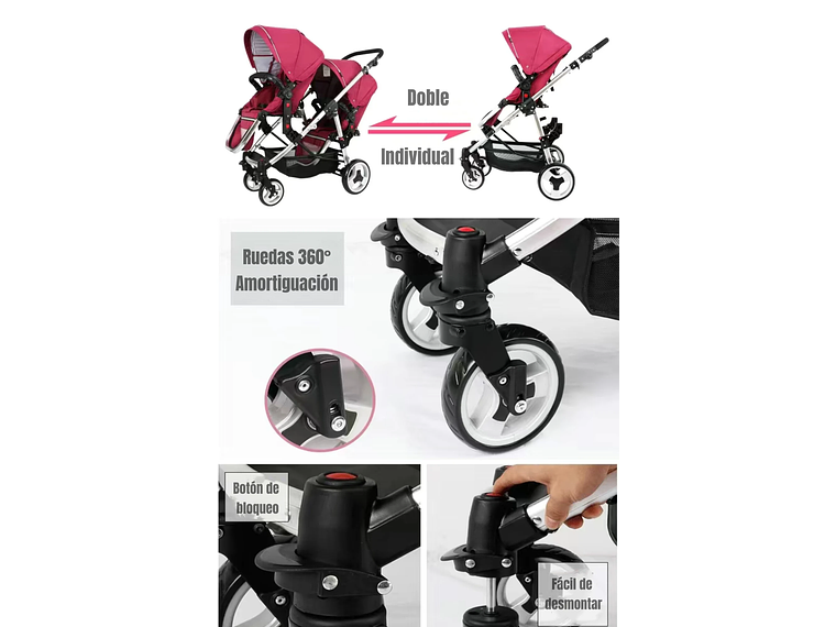 COCHE DOBLE DUO RECLINABLE 6 MODOS EN 1 LUBABYCAS NEGRO 7