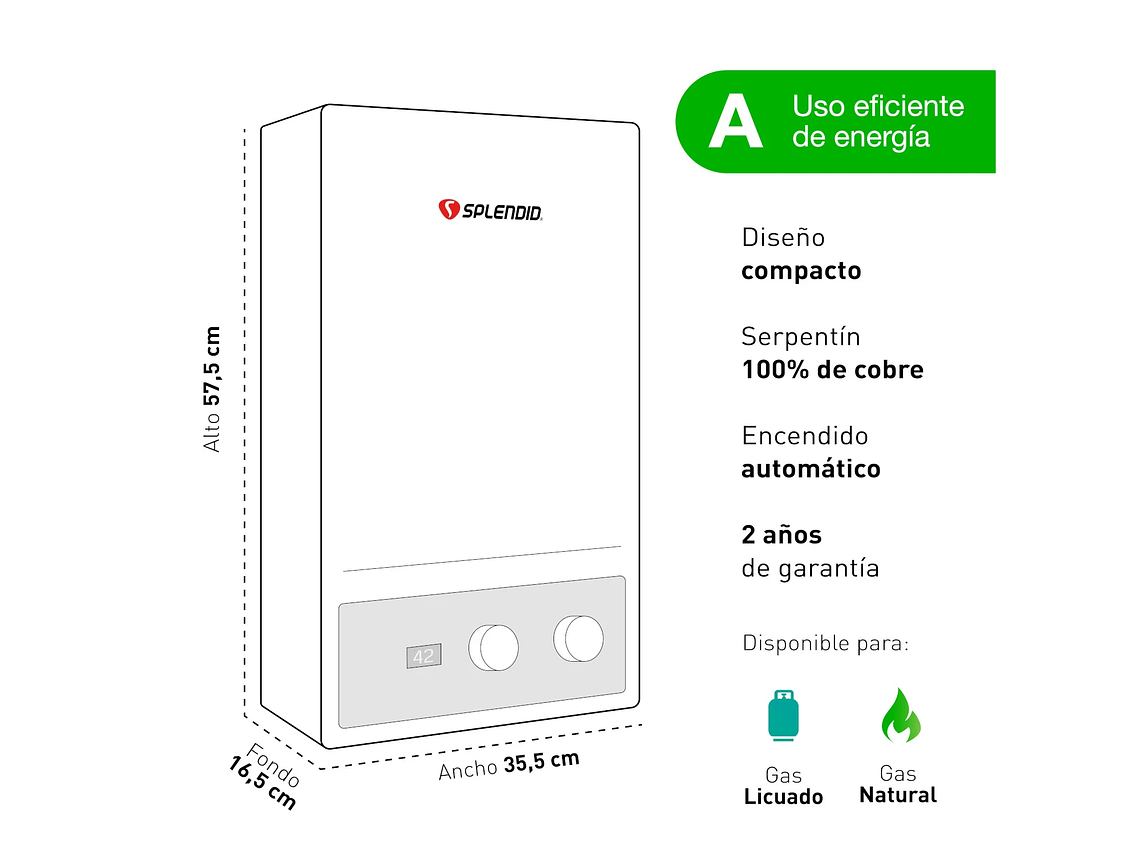 CALEFONT 13 LITROS GAS LICUADO TIRO FORZADO SPLENDID 6