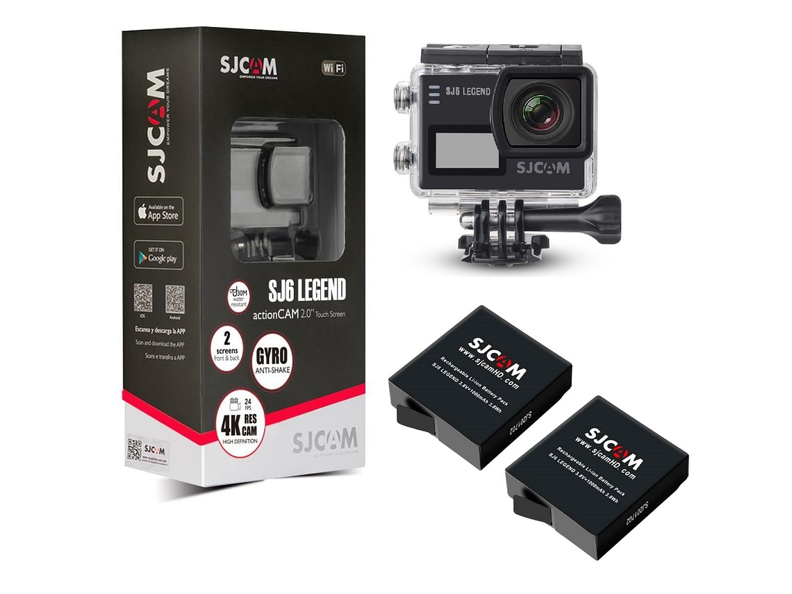 PACK CÁMARA DEPORTIVA SJCAM SJ6 LEGEND 4K WIFI ESTABILIZADOR GIROSCÓPICO MÁS 2 BÁTERÍAS 1