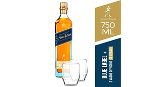 WHISKY JOHNNIE WALKER BLUE LABEL 750CC + 2 VASOS DE REGALO