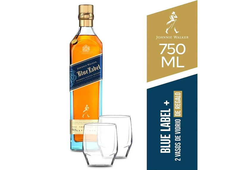 WHISKY JOHNNIE WALKER BLUE LABEL 750CC + 2 VASOS DE REGALO 1