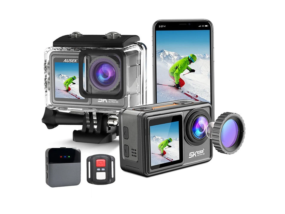 CÁMARA DEPORTIVA 5K 24MP ULTRAHD CON MICROFONO Y ACCESORIOS 1