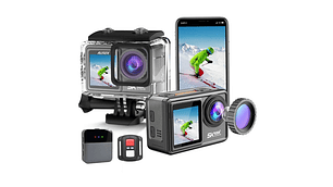 CÁMARA DEPORTIVA 5K 24MP ULTRAHD CON MICROFONO Y ACCESORIOS