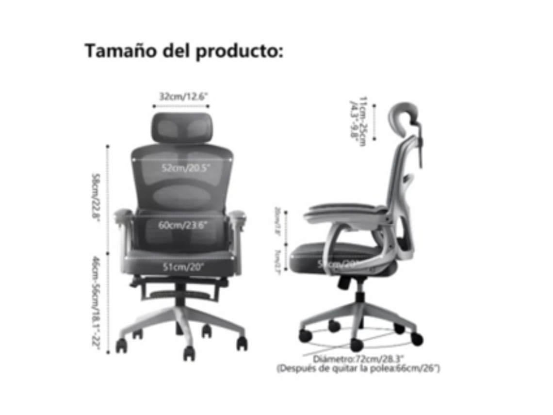 SILLA DE OFICINA ERGONÓMICA CON REPOSAPIERNAS Y RECLINABLE 3
