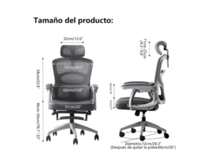 SILLA DE OFICINA ERGONÓMICA CON REPOSAPIERNAS Y RECLINABLE 3