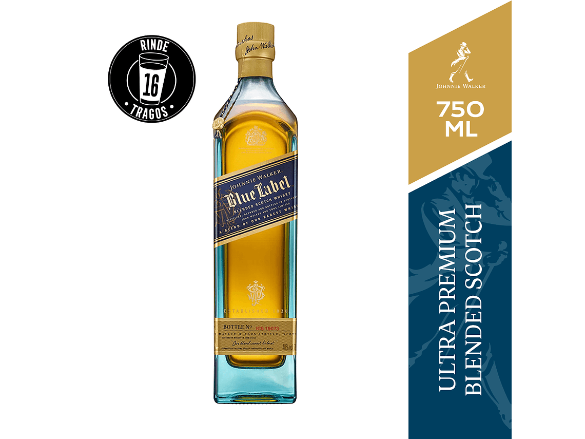 WHISKY JOHNNIE WALKER BOTELLA VIDRIO 750 CC BLUE LABEL 40° 1