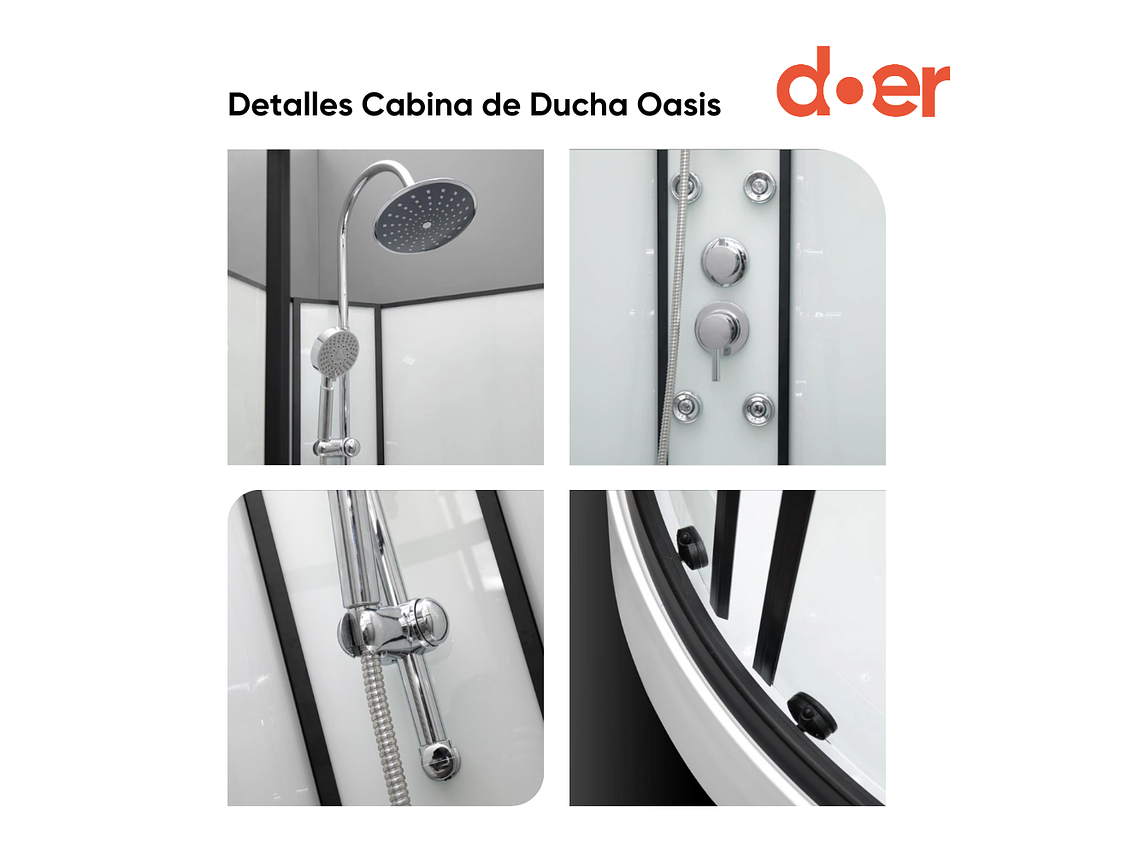 CABINA DE DUCHA OASIS LARGE HIDROMASAJE 90X90X205CM MARCO NEGRO 4