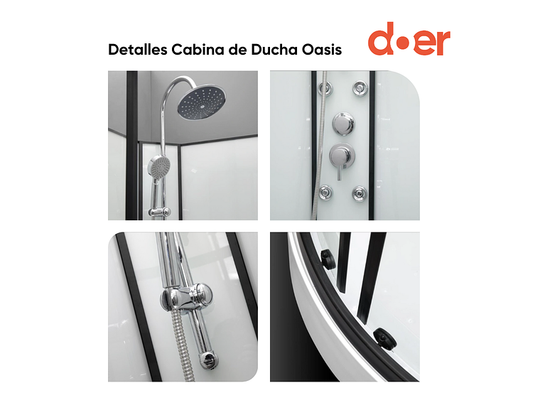 CABINA DE DUCHA OASIS LARGE HIDROMASAJE 90X90X205CM MARCO NEGRO 4