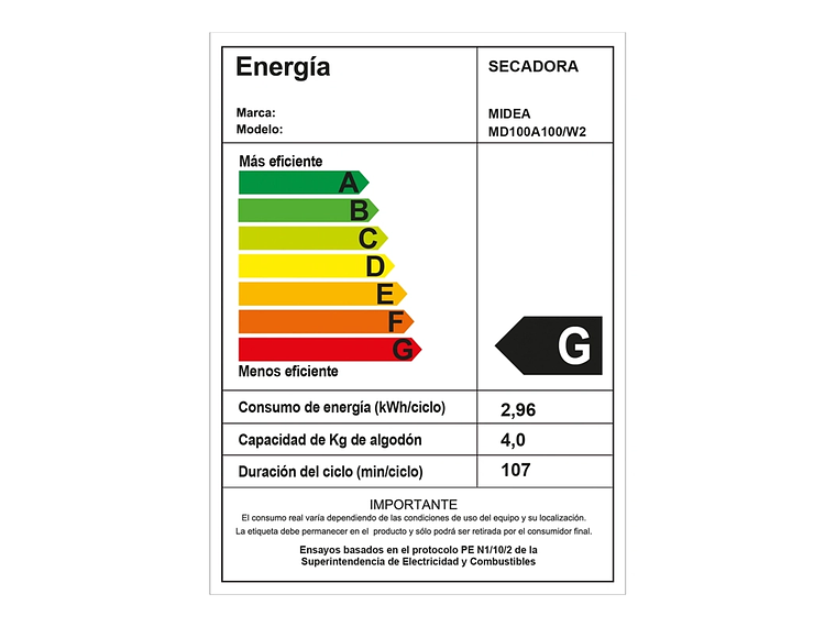 SECADORA DE ROPA POR VENTILACIÓN MIDEA MD100A100 10KG BLANCO 3