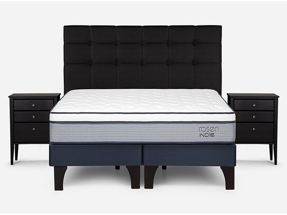 JUEGO DE DORMITORIO ROSEN CAMA EUROPEA INDIE KING AZUL + SET ISSEY GRIS 1