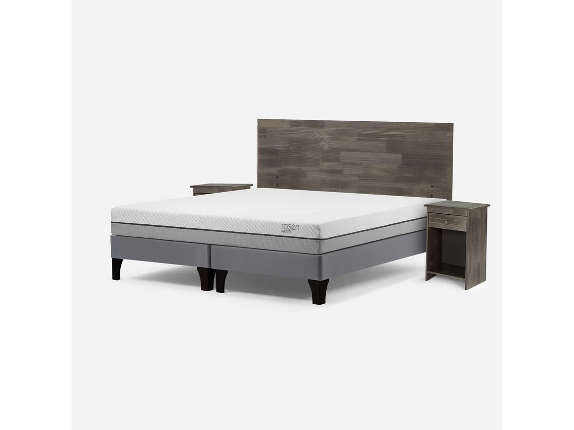 CAMA PRATTA 2 PLAZAS PATA MADERA BD + MUEBLES TABOR GRAFITO 2
