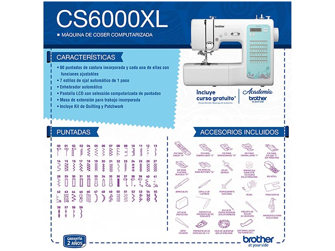 MÁQUINA DE COSER COMPUTARIZADA BROTHER CS6000XL 4