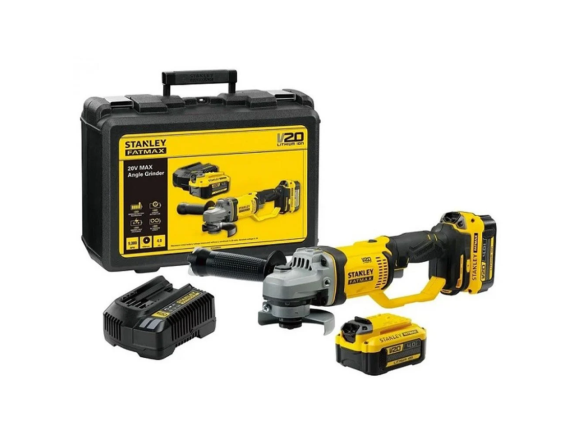 ESMERIL ANGULAR STANLEY INAL. 20V + 2 BAT 4AH + CARG. 1