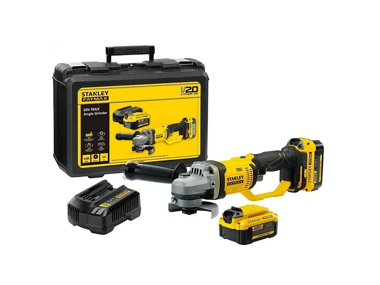 ESMERIL ANGULAR STANLEY INAL. 20V + 2 BAT 4AH + CARG. 1