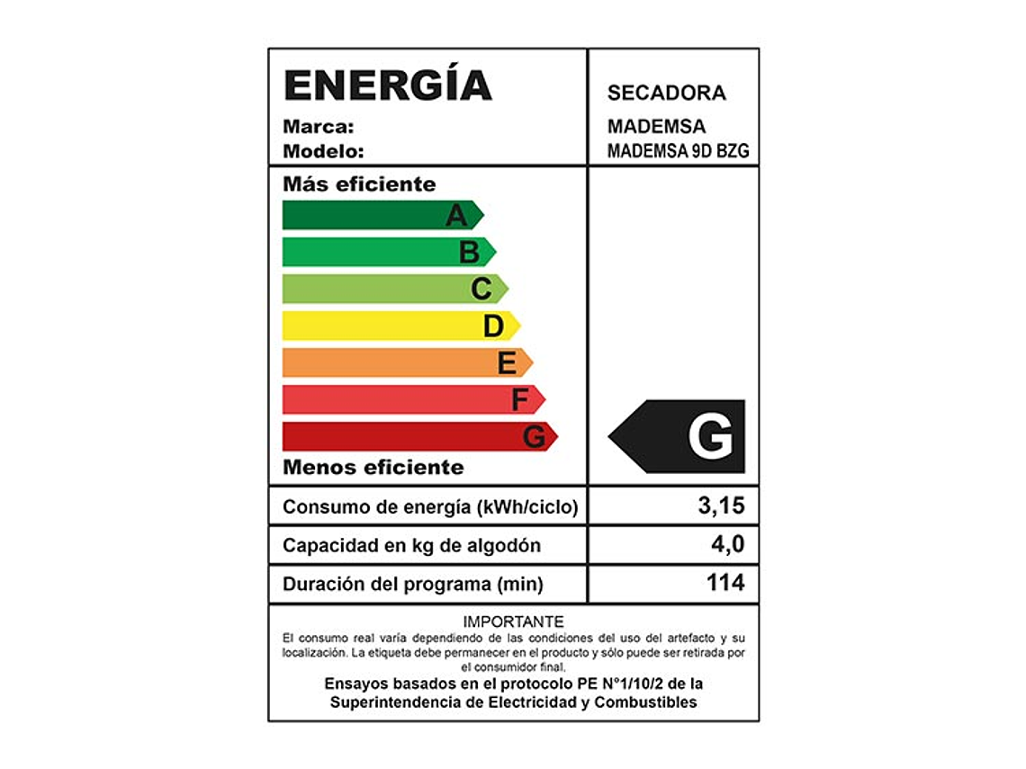 SECADORA DE ROPA POR VENTILACIÓN MADEMSA 9D BZG 9KG BLANCO 4