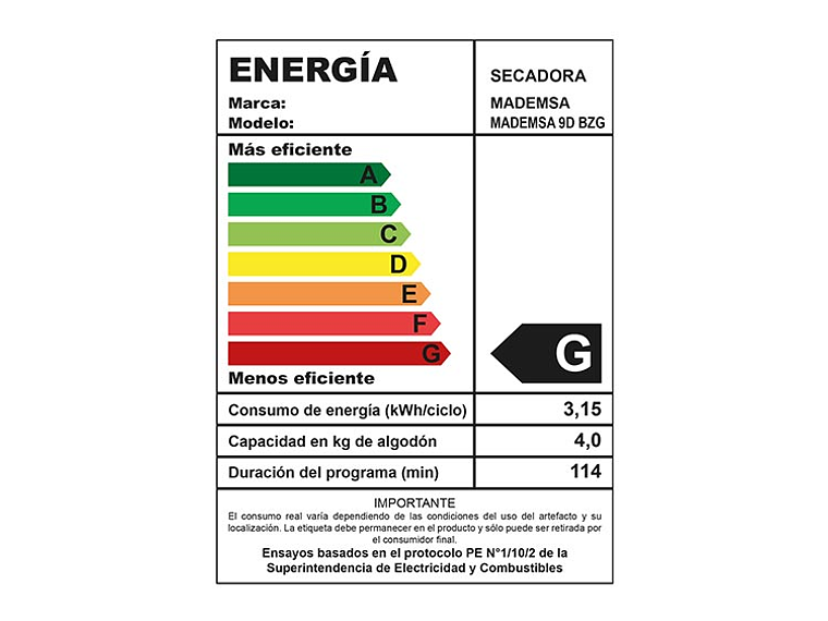 SECADORA DE ROPA POR VENTILACIÓN MADEMSA 9D BZG 9KG BLANCO 4
