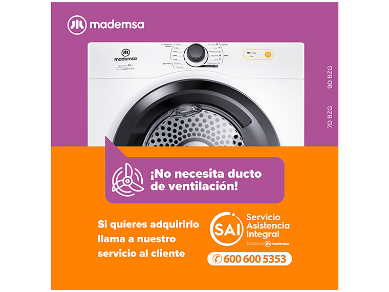 SECADORA DE ROPA POR VENTILACIÓN MADEMSA 9D BZG 9KG BLANCO 8
