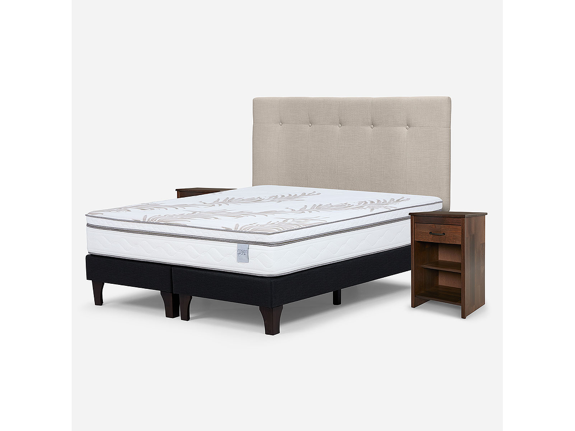 CAMA EUROPEA NEO PLUS KING+RESPALDO N BENNET NATURAL+VELADOR 2