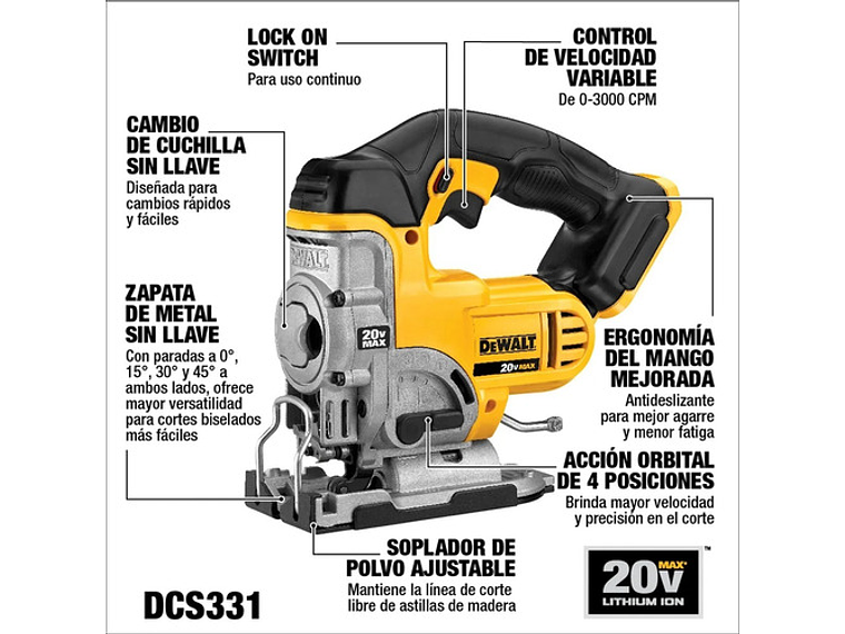 SIERRA CALADORA DEWALT DCS331B 20V - 3