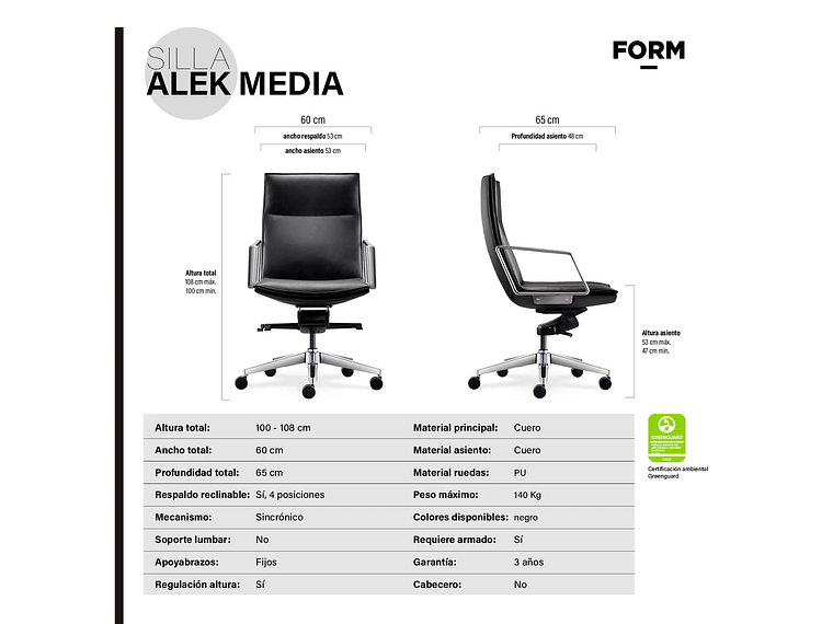 SILLA OFICINA ALEK MEDIA NEGRO FORM 5