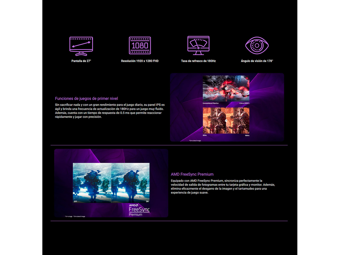 MONITOR GAMER VIEWSONIC 27” FULL HD AMD FREESYNC 180HZ 0.5MS 4