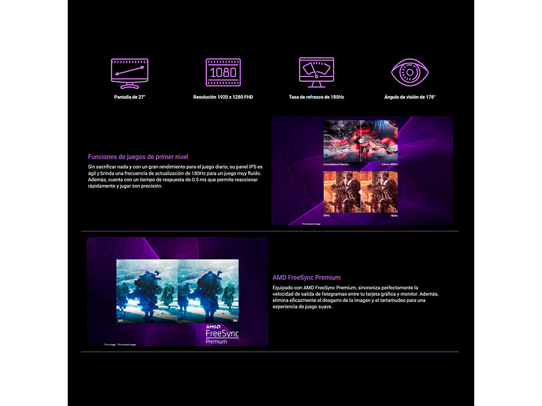 MONITOR GAMER VIEWSONIC 27” FULL HD AMD FREESYNC 180HZ 0.5MS 4
