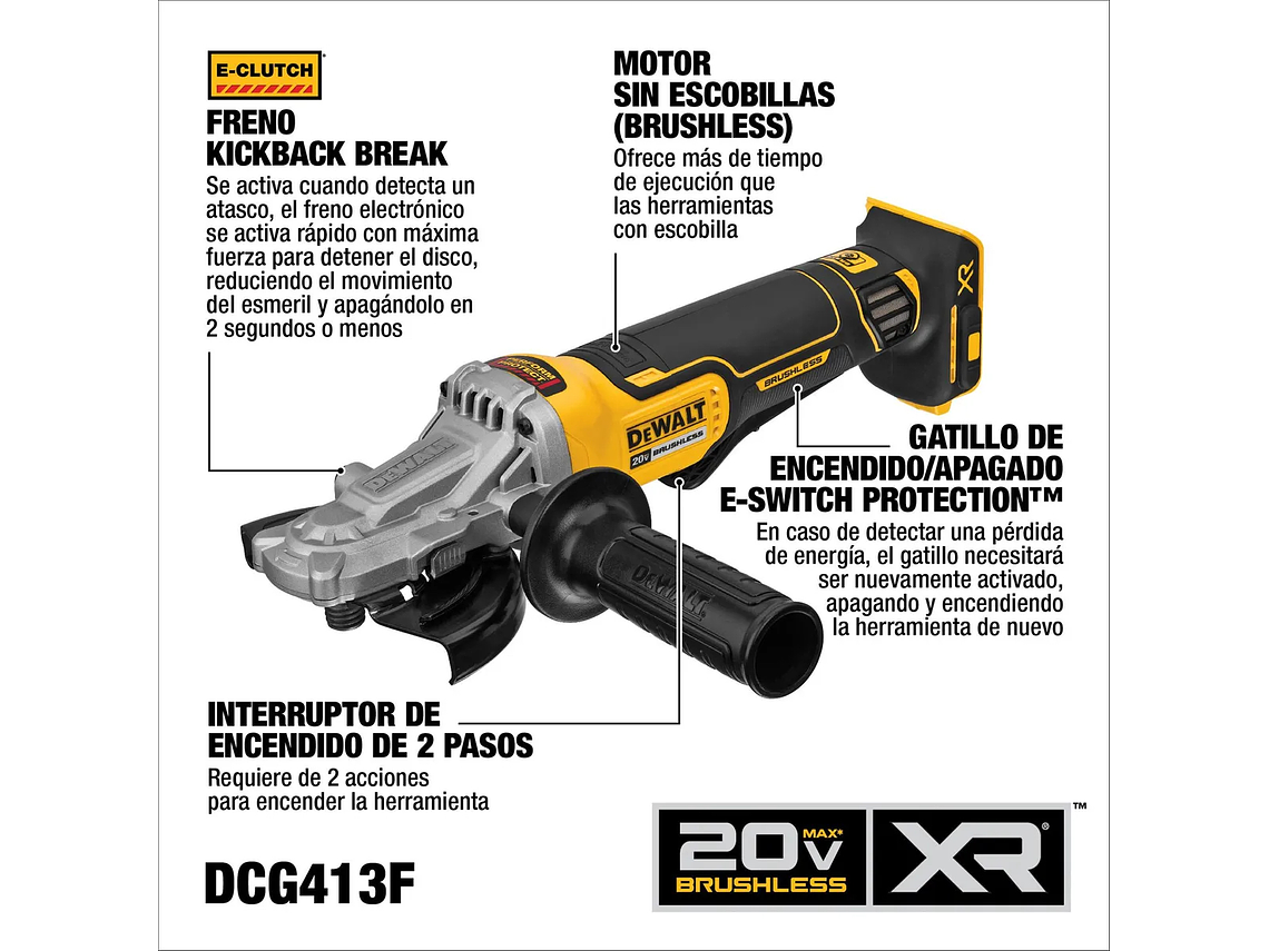 ESMERIL DE CABEZA PLANA DEWALT 5 20 V SIN BATERÍA DCG413FB 2