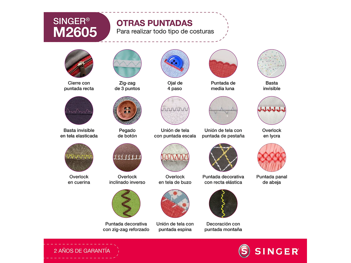 MÁQUINA DE COSER RECTA ZIG ZAG SINGER M2605 70W 6