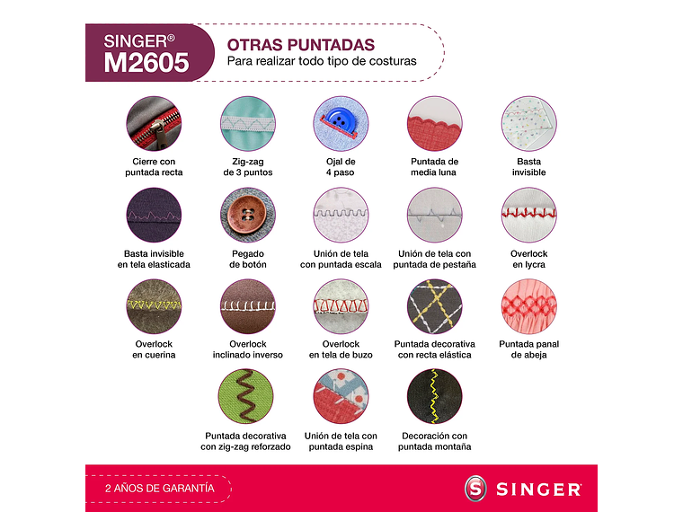 MÁQUINA DE COSER RECTA ZIG ZAG SINGER M2605 70W 6