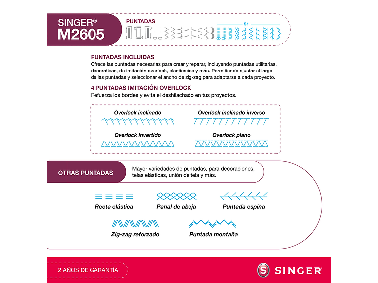 MÁQUINA DE COSER RECTA ZIG ZAG SINGER M2605 70W 8