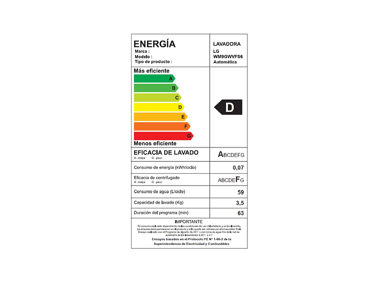 LAVADORA CARGA FRONTAL LG WM9GWVFS6 9KG BLANCO 10