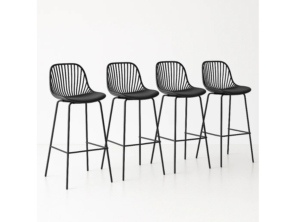 PACK DE 4 TABURETES PISO BAR TROPEA ALTO - EN COLOR NEGRO 1