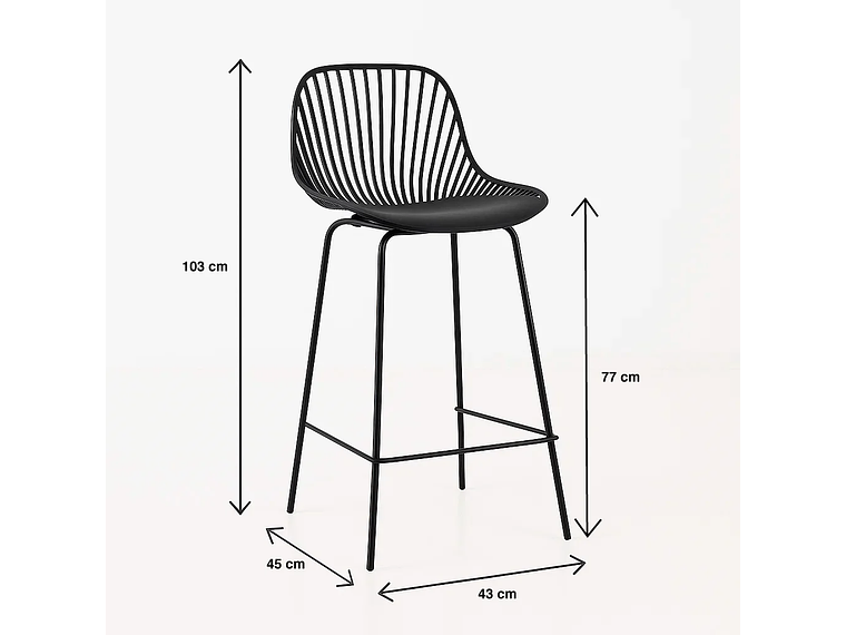 PACK DE 4 TABURETES PISO BAR TROPEA ALTO - EN COLOR NEGRO 2