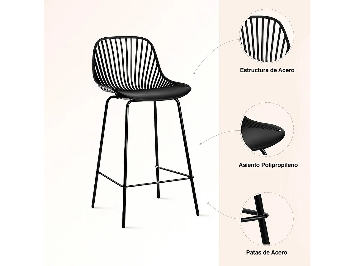 PACK DE 4 TABURETES PISO BAR TROPEA ALTO - EN COLOR NEGRO 3