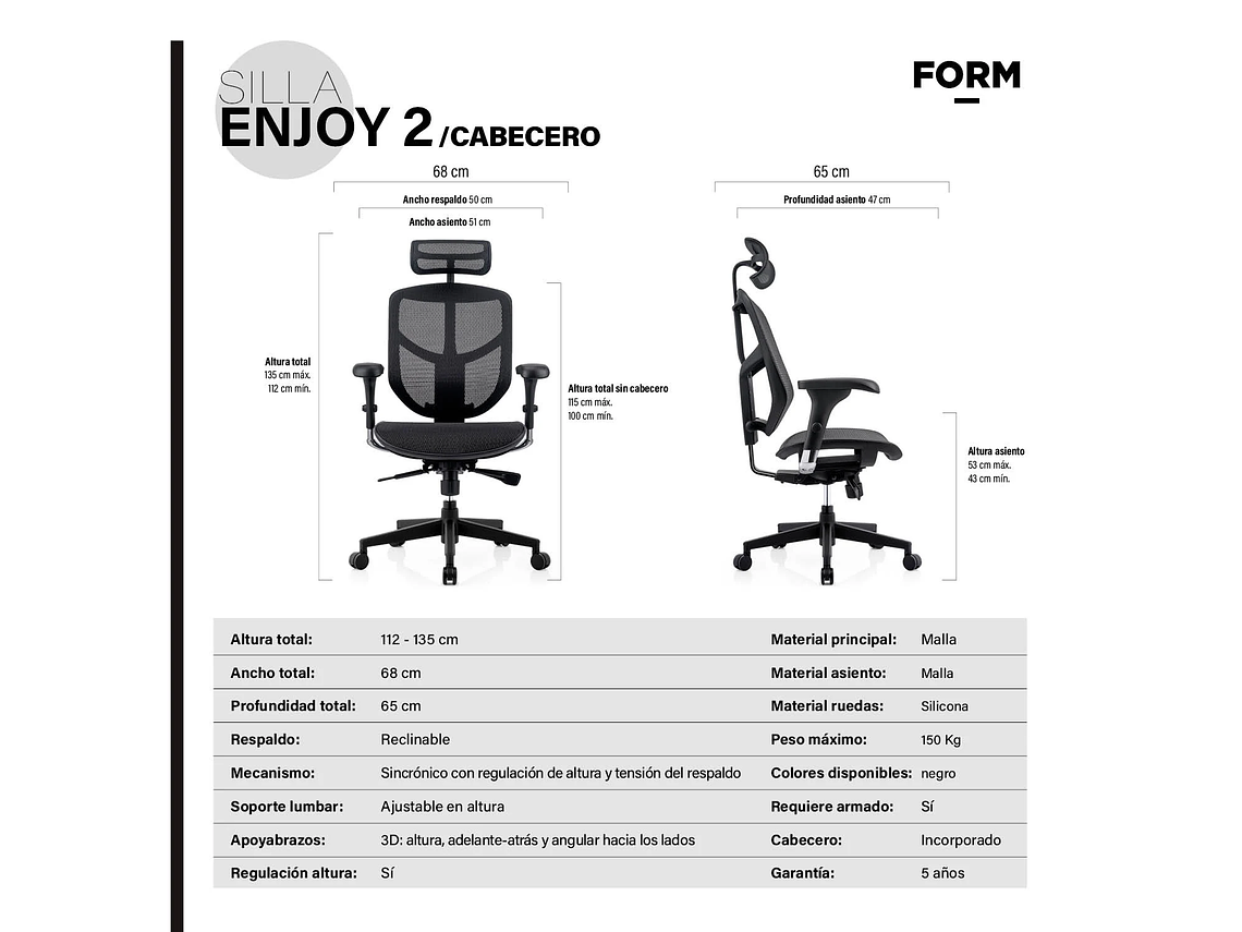 SILLA ENJOY 2 C/CABECERO NEGRO FORM 6