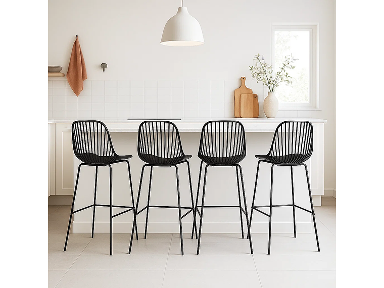 PACK DE 4 TABURETES PISO BAR TROPEA ALTO - EN COLOR NEGRO 7