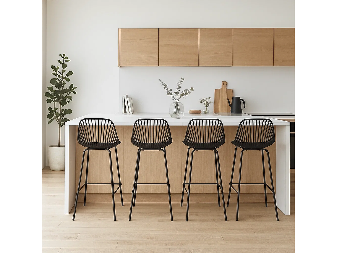 PACK DE 4 TABURETES PISO BAR TROPEA ALTO - EN COLOR NEGRO 8