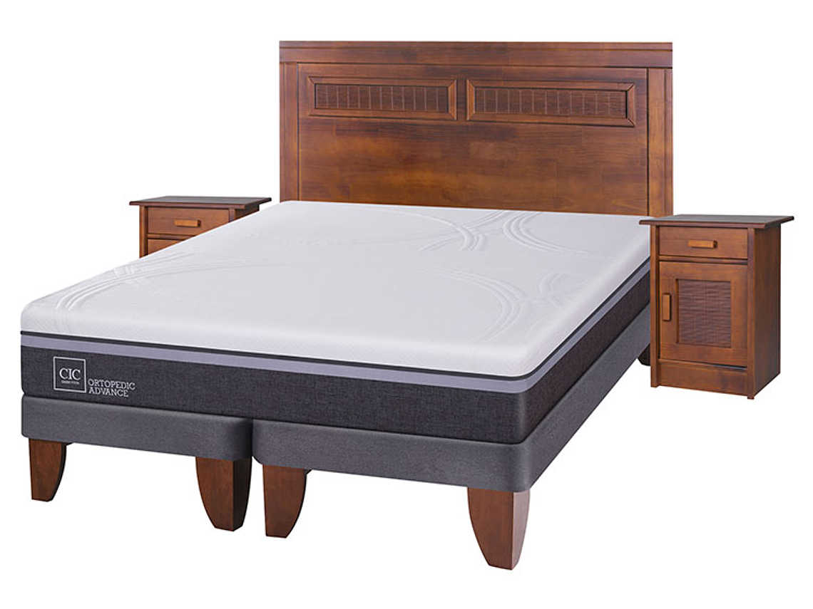 JUEGO DE DORMITORIO CIC CAMA EUROPEA ORTOPEDIC ADVANCE KING + RESPALDO + VELADORES 2