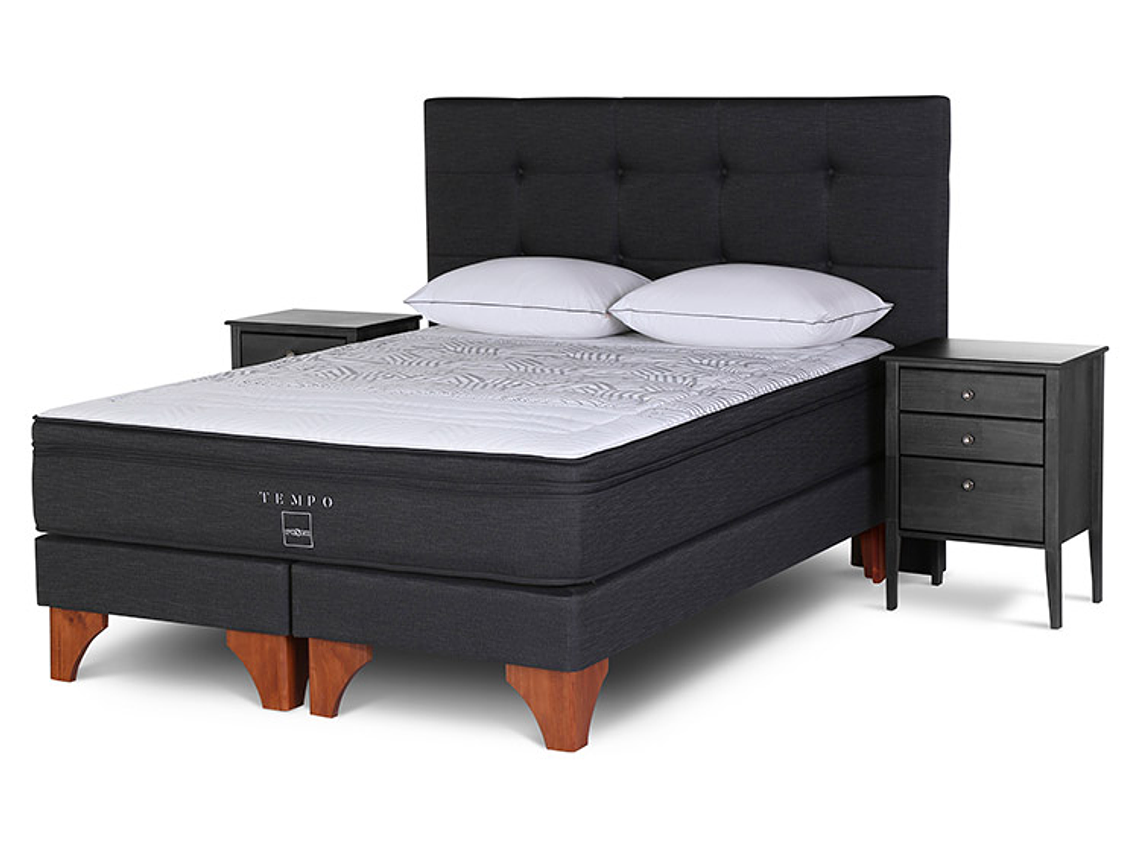 BOX SPRING ROSEN TEMPO BD 2 PL + SET ISSEY GRAFITO + ALMOHADAS 1