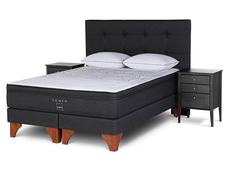 BOX SPRING ROSEN TEMPO BD 2 PL + SET ISSEY GRAFITO + ALMOHADAS 1
