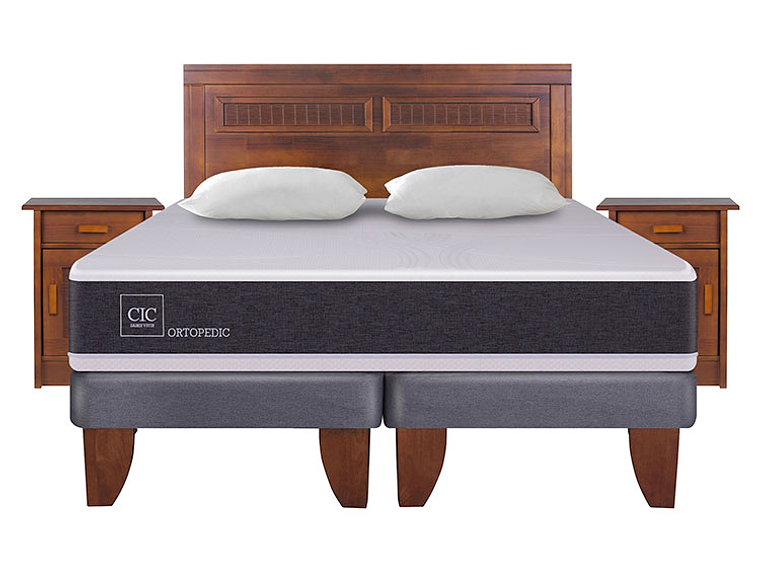JUEGO DE DORMITORIO CIC CAMA EUROPEA NEW ORTOPEDIC KING + MADERAS MILAN + ALMOHADAS 1