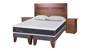 JUEGO DE DORMITORIO CIC CAMA EUROPEA NEW ORTOPEDIC KING + MADERAS MILAN + ALMOHADAS