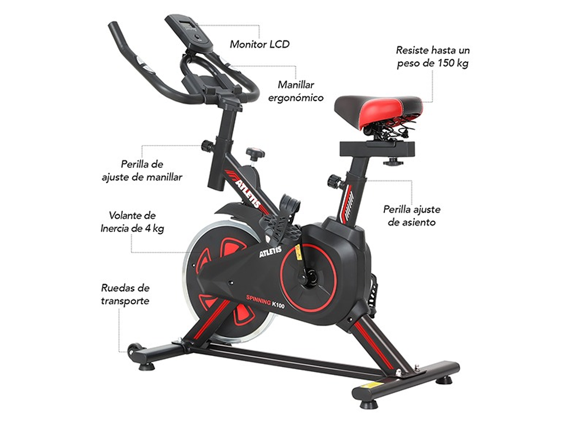 BICICLETA SPINNING K100 ROJO 8