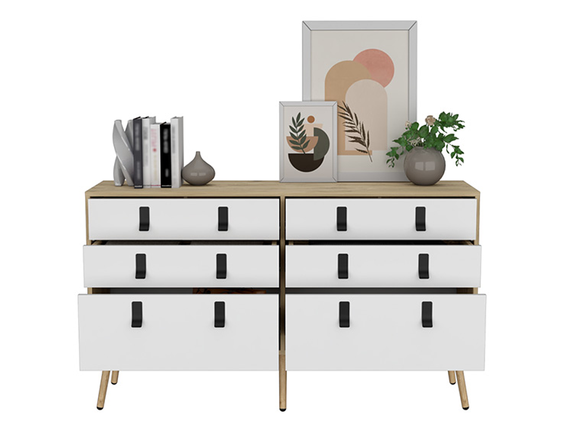 CÓMODA TUHOME HUNA DOBLE 6 CAJONES CAFÉ CLARO 3