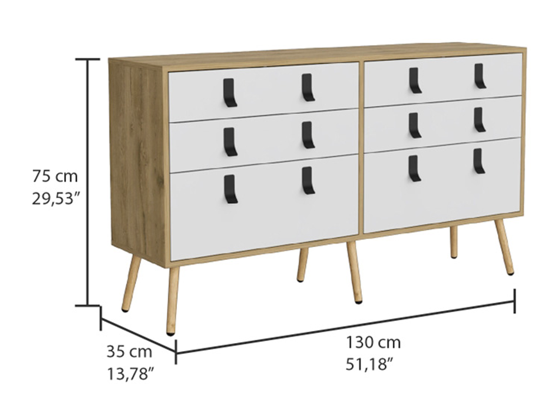CÓMODA TUHOME HUNA DOBLE 6 CAJONES CAFÉ CLARO 5