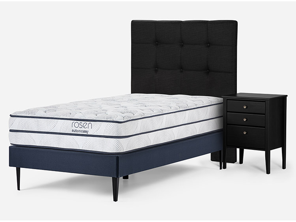 JUEGO DE DORMITORIO ROSEN CAMA EUROPEA AUTONOMY SKY 1.5 PLAZAS + SET ISSEY GRAFITO 2