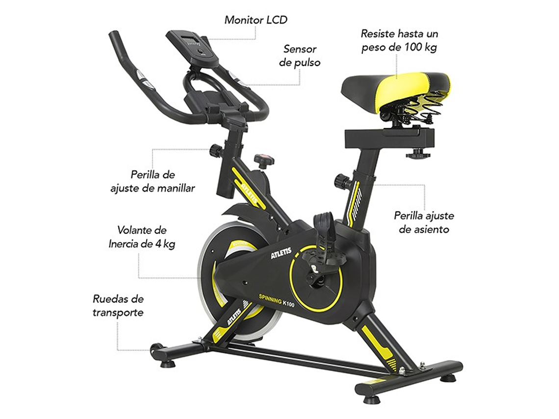 BICICLETA SPINNING ATLETIS 1639650 CAPACIDAD 100 KG AMARILLO 6